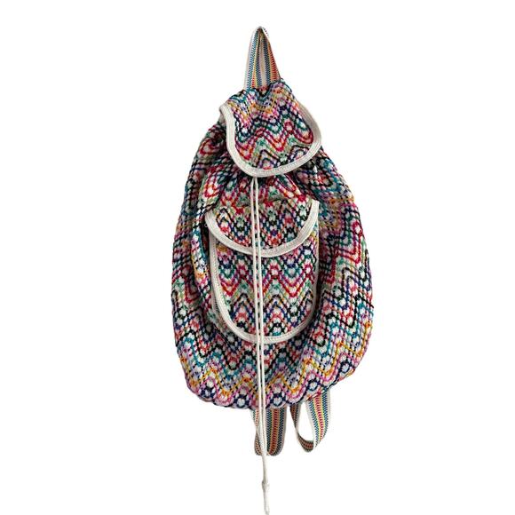 Vintage Mexican Artisan Woven Drawstring Backpack - Picture 2 of 16